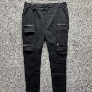 Hot Topic Black Cargo Pants Mens XL 36/38x30 Zip Pockets Drawstring Waist Grunge